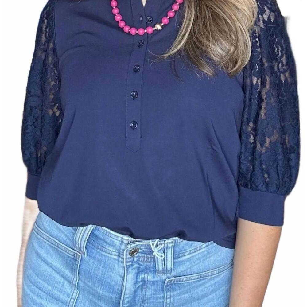 NEW JADE & JOY JOY button lace top in navy